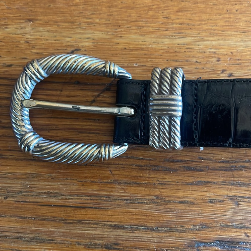 Brighton Leather Belt Womens ML 32 Black Croc Pattern Embellished Sliver Buckle